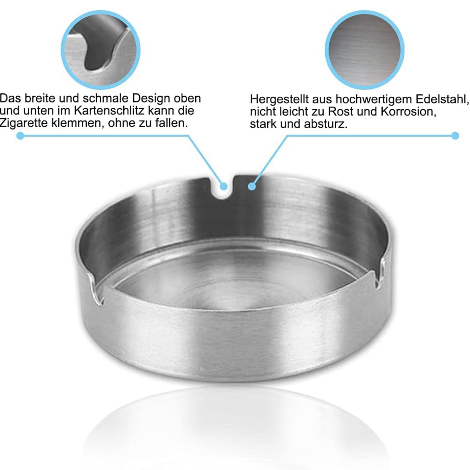Posacenere, Posacenere Rotondo in Acciaio Inox, Acciaio Inox da 8 cm, Confezione da 16, per Bar, Ristoranti E Camere da Letto, per Uso Interno Ed Esterno