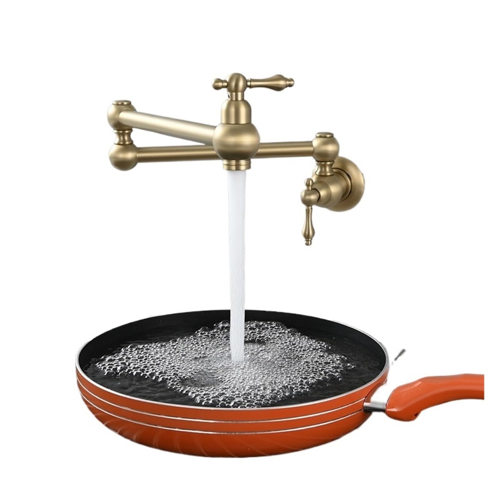 ZYCHSJXA Brass Pot Filler Faucet Wall Mounted Over Stove Water 2 Handles Folding Stretchable Faucets Tap(Brushed Gold)