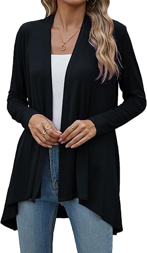 Miniatura 2 de POGTMM Women's Open Front Casual Long Sleeve Lightweight Drape Cardigans Sweater Duster with Pockets (S-3XL)