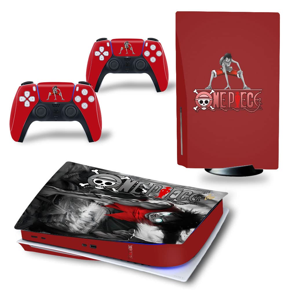 KASTWAVE Skin for PlayStation 5 Disc Edition, Sticker for PS5 Vinyl Decal Cover for Playstation 5 Controller, Full Wrap Skin Protective Film Sticker Compatible with PS5 (Red)