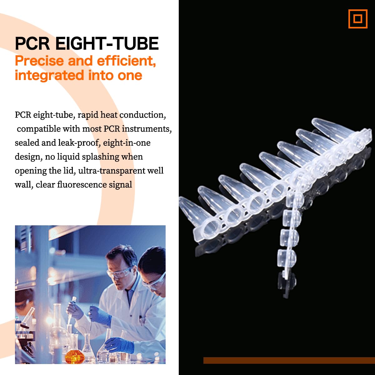 PCR Tubes - PCR 0.2ml Thin Wall,Strip of 8 Tubes with Flat Caps,Pack of 200(Flat caps Included)