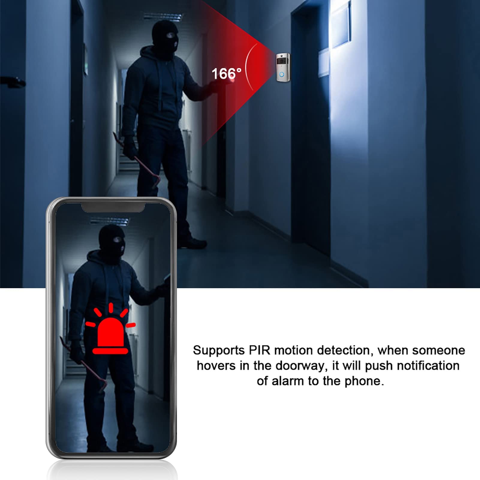 Ejoyous Sonnette Vidéo sans Fil Wi-FI Intelligente, Interphone Vidéo avec Caméra Infrarouge, Système d'Accès avec Télécommande