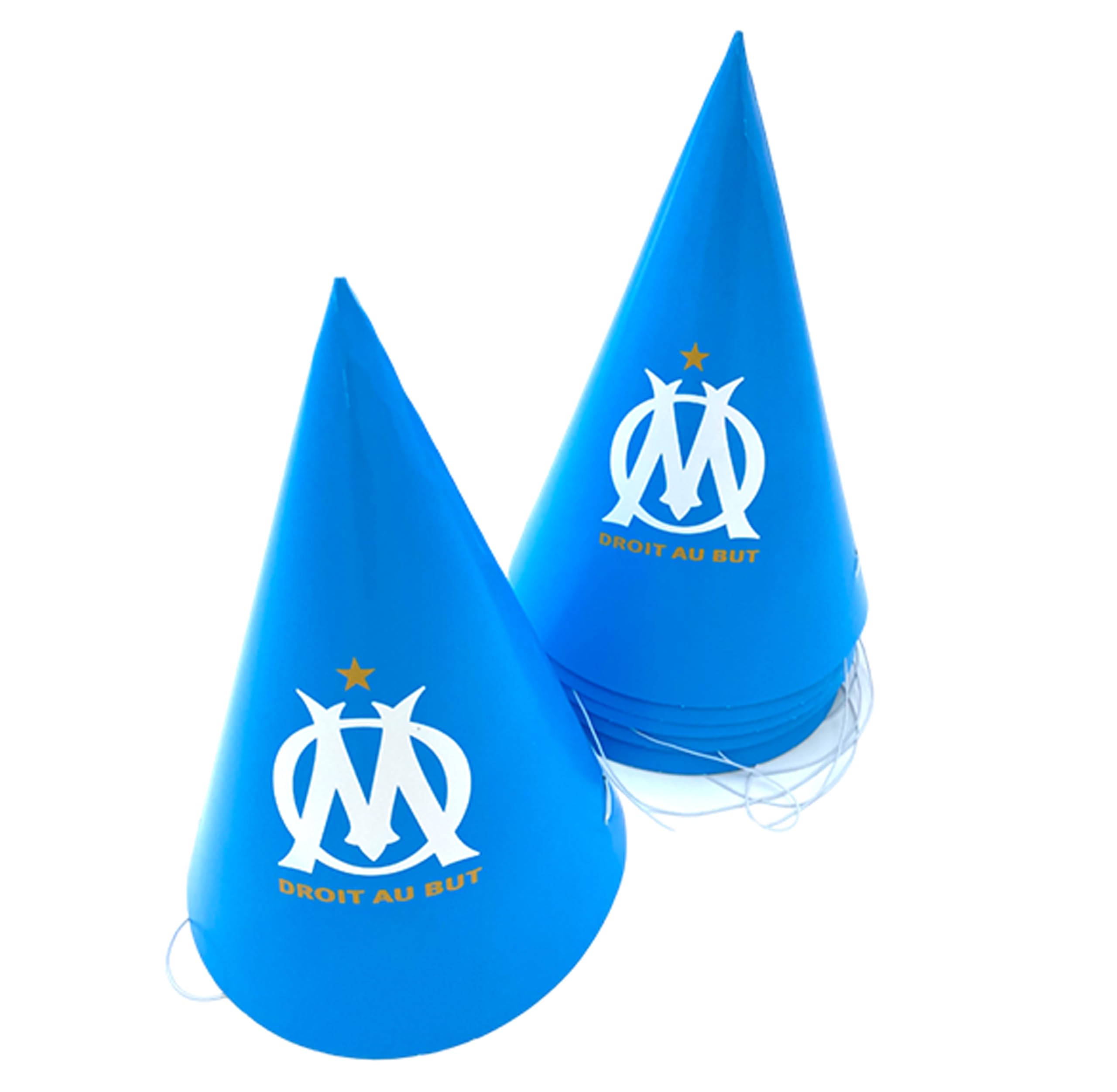 OLYMPIQUE DE MARSEILLE Pack 100 pièces Om : 1 Nappe 12 x Gobelet 12 x Assiette 40 x Serviette 11 x Ballon baudruche 12 x Chapeau 12 x sifflet - Collection Officielle