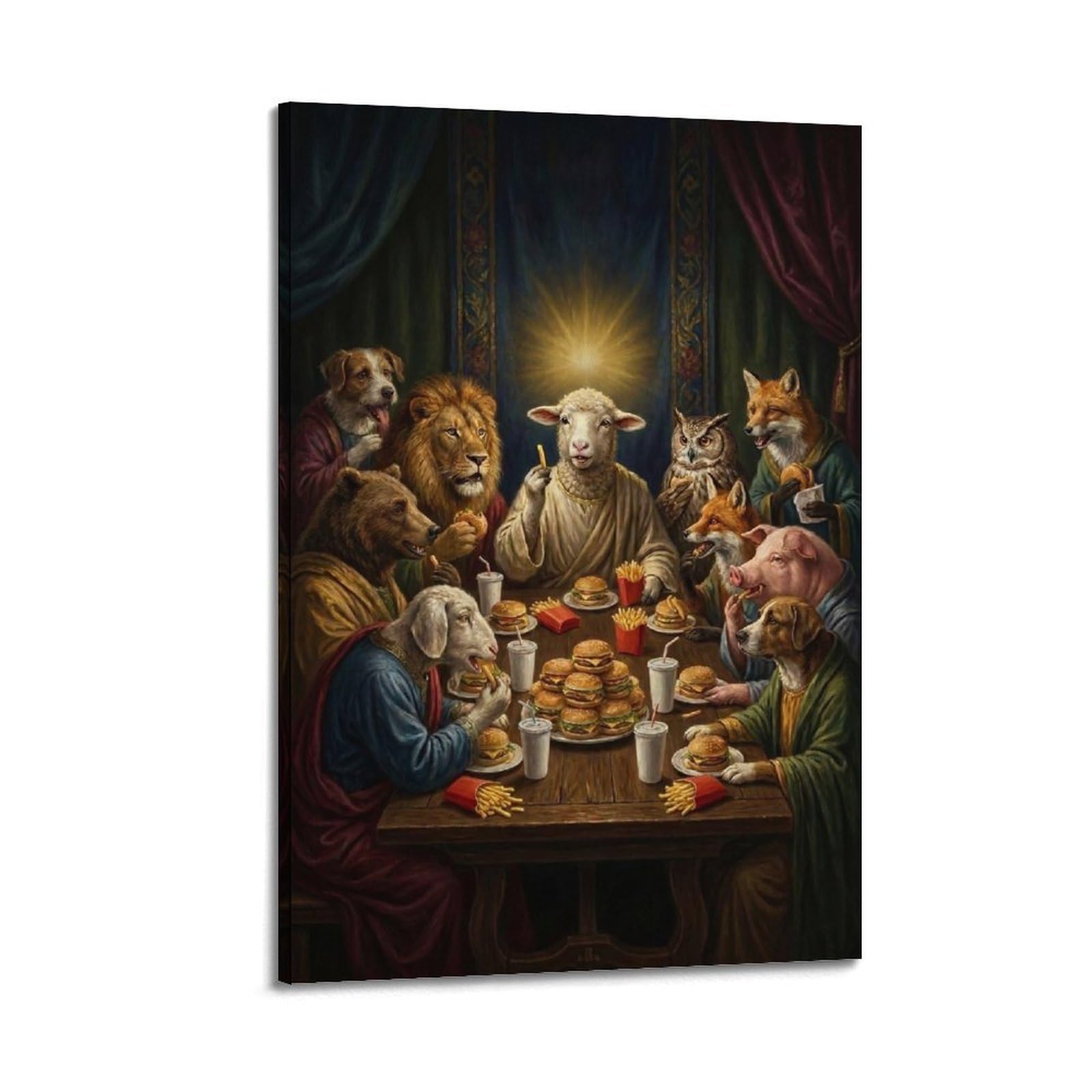 XKUGA Surreal Animal Art Poster The Last Supper Modern Decorative Canvas Prints - Ideal Wall Art for Family, Man Cave, Game Room, Boys & Girls Bedroom 20x30inch(50x75cm)