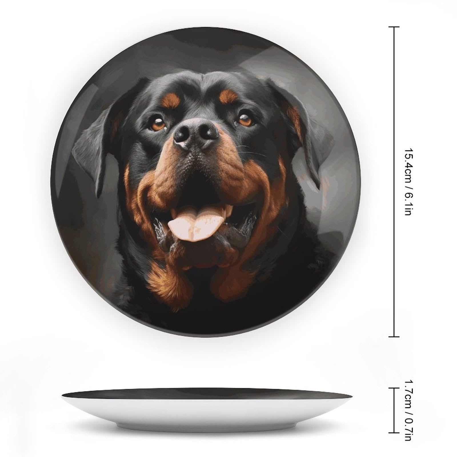 LYDSKGEQ Personalized Cool Rottweiler Dog Art Printing Bone China Decorative Plate, Bone China with Stand, Porcelain Hanging, Dessert Plate, Wall Mounted Home Decor