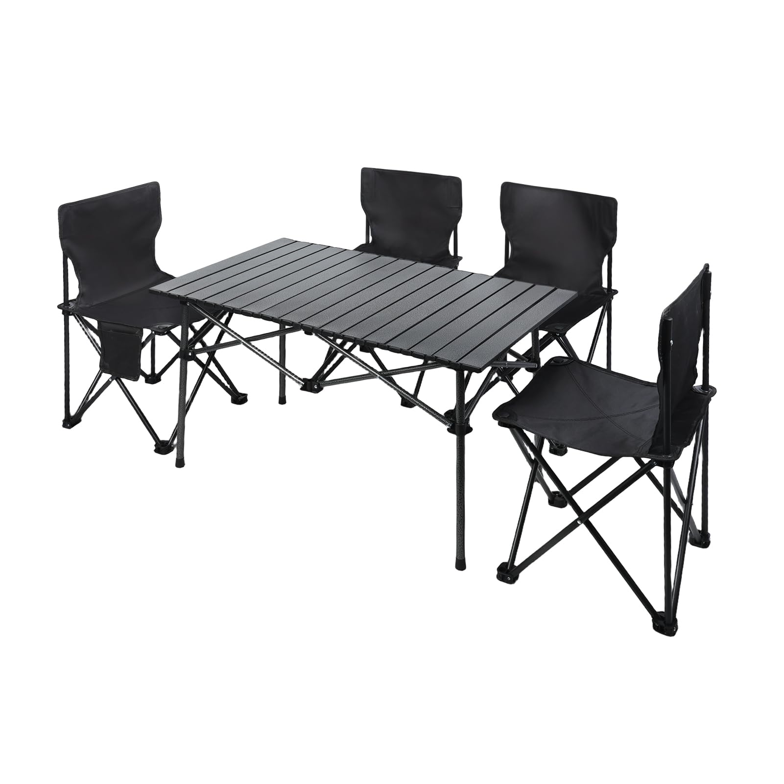 Ensemble de table camping pliable avec 4 chaises et sac transport, ensemble pliantes pour une utilisation en extérieur intérieur, tables pique-nique légères le camping, la plage, les Noir 95CM