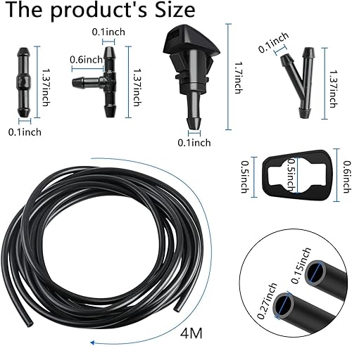 Miniatura 4 de Kit de reparación de boquilla para limpiaparabrisas compatible con Dodge RAM, Chrysler. Incluye 4 boquillas y juntas rociadoras, manguera de 4M, 12