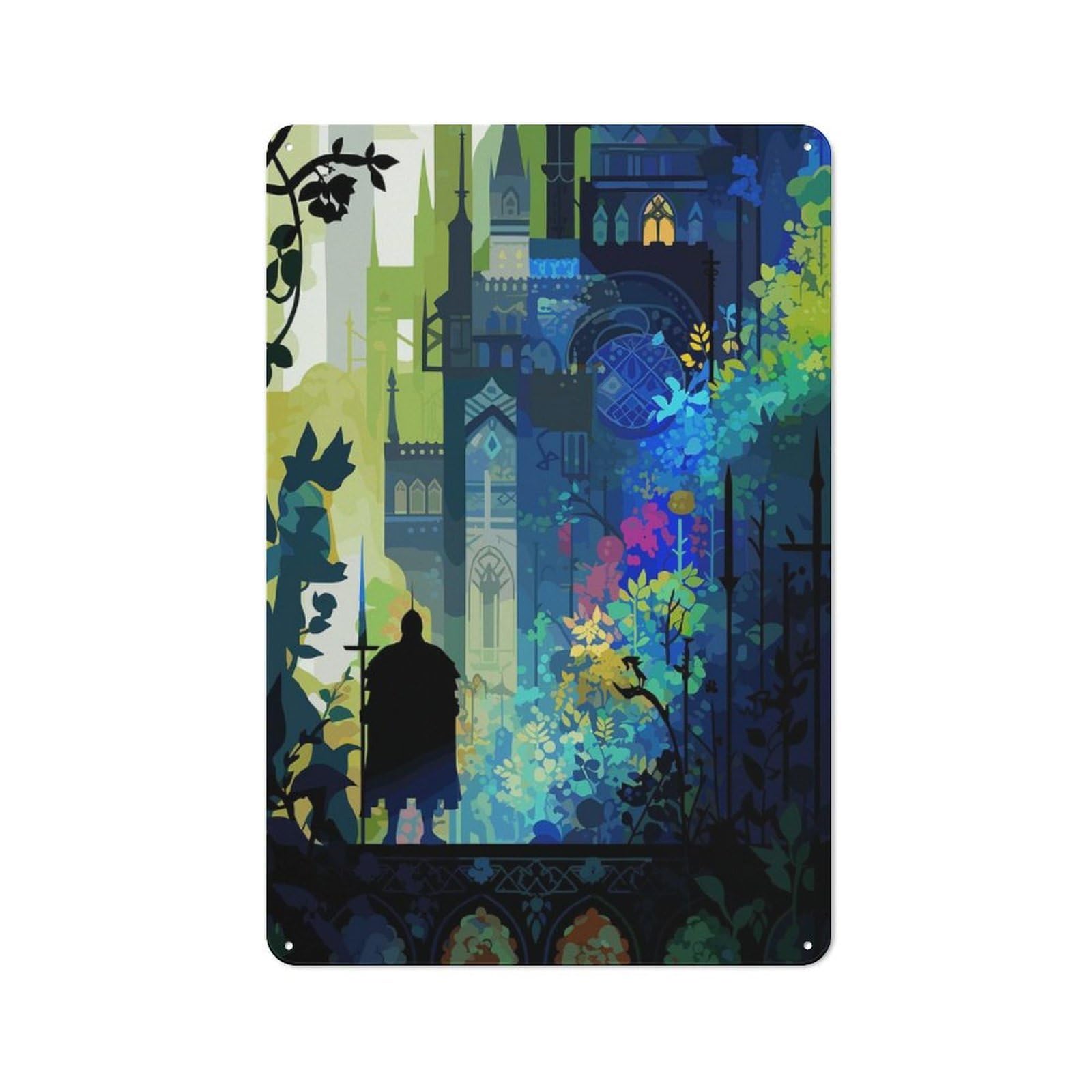 Junmoney Style-8 Vintage Silhouetted Figure In A Fantasy City Tin Sign 30X20cm, Shed Wall Plaque For Garage, Workshop, Shed Or Utility Room