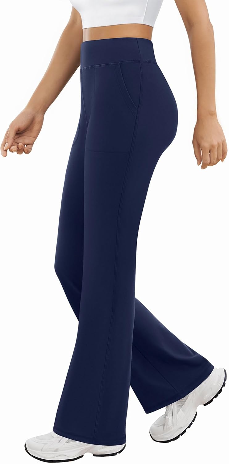 Womens Yoga Pants High Waisted Flare Leggings with Pockets Bootcut Lounge Workout Bell Bottom Trousers