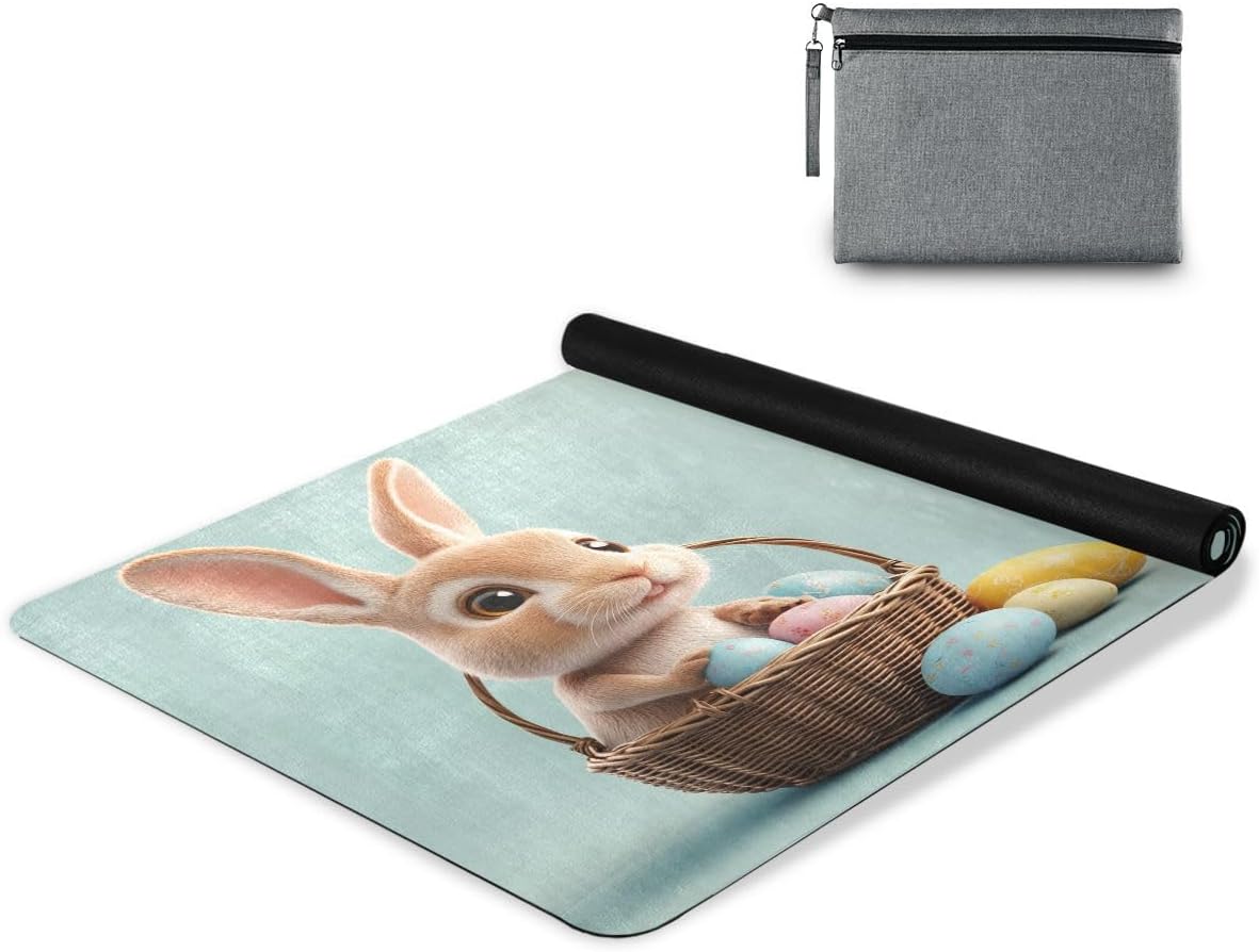 ALAZA Cute Easter Bunny with Basket Eggs Yoga Mat Non Slip Fitness Exercise Mat, Workout Mat for Yoga, Pilates and Floor Exercises