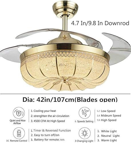 Miniatura 8 de YEELED Light Ventilador de techo reversible invisible de 42 pulgadas con luces LED y control remoto, 4 aspas retráctiles para sala de estar,