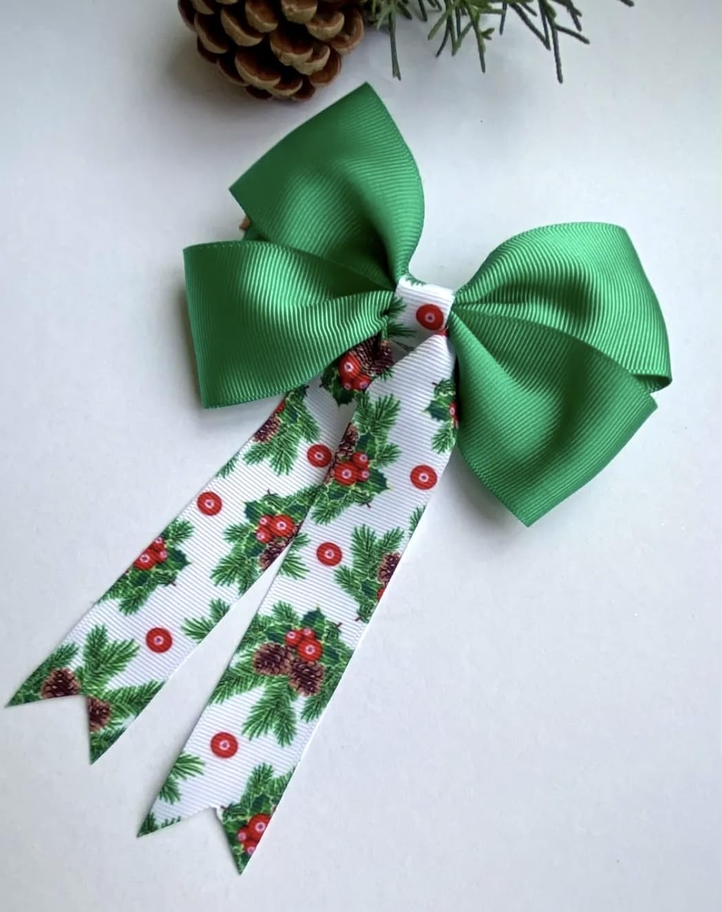 Tasarım Tokam El Yapımı Yılbaşı Desenli Yeşil Kırmızı Yeni Yıl, Noel, Yılbaşı Saç Tokası 18 cm x 13 cm