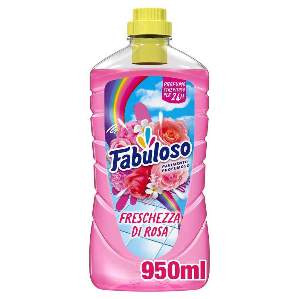 Fabuloso Detersivo Pavimenti Freschezza di Rosa 950ml | Detergente Multiuso | 100% Pulizia Istantanea | Profumo per 24 ore | Formula Biodegradabile al 98% | 99% Ingredienti di Origine Naturale
