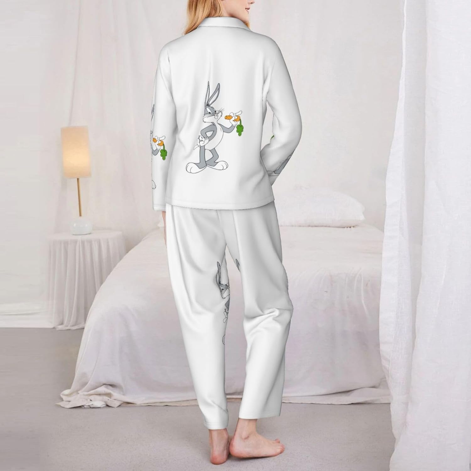 [Limpac] バッグスバニー パジャマ レディース 部屋着 寝間着 前開き 上下セット 長袖 長ズボン ルームウェア クラシック