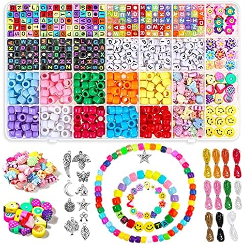 Letter Bead Bracelet Making Kit, Gikasa Bead Friendship Bracelets Kit with Pony Beads Letter Beads Clay Beads Silver Charms and Elastic String for Bracelet and Jewelry Making Cover