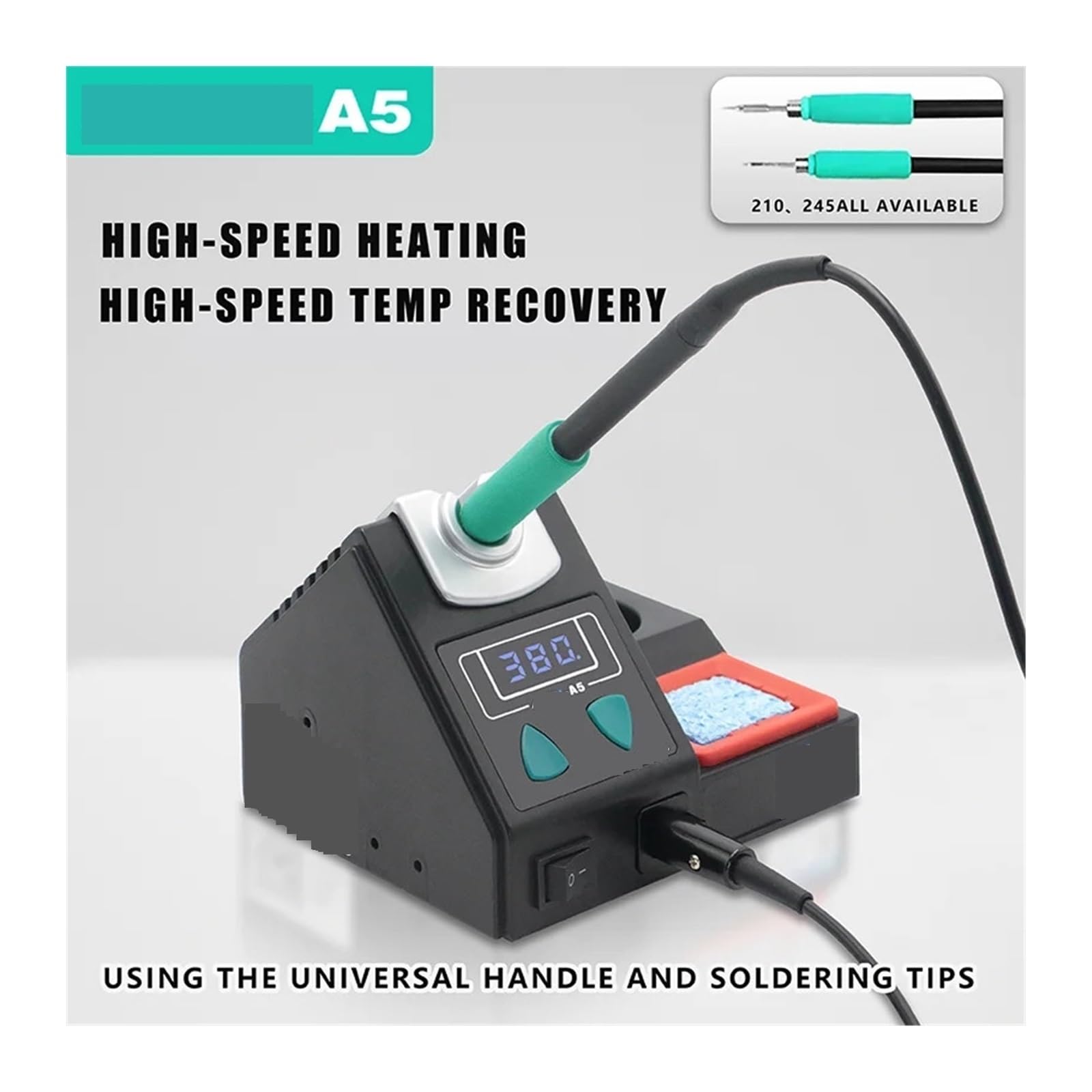 Estación de soldadura A5 compatible con puntas de soldador JBC C210/C245/C115 Mango Estación de retrabajo de soldadura electrónica sin plomo(A5-210-3tips)