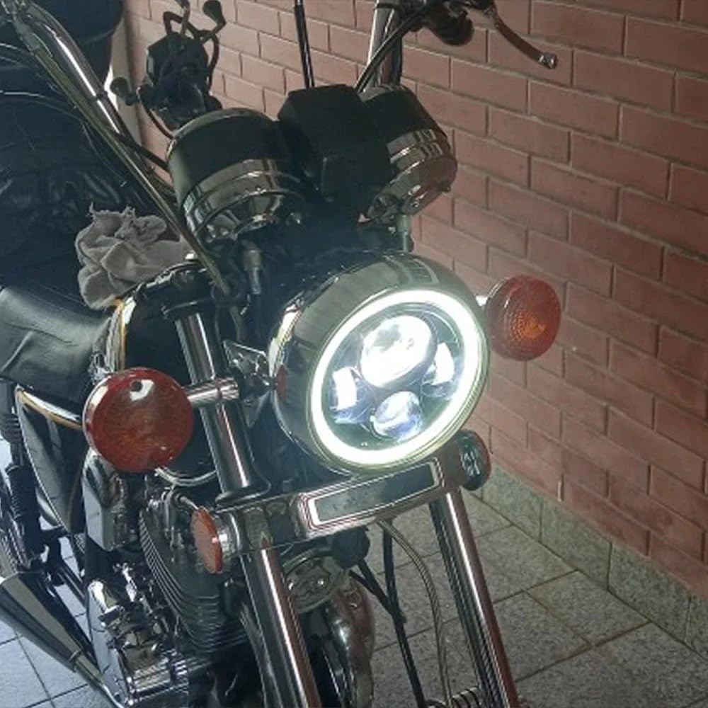 Dirt Bike Reflektor Motocykl Head Light 7,5-calowy LED Retro Bucket Zmodyfikowany reflektor motocyklowy Hi/Lo Beam DRL Matowa czarna obudowa reflektora ze wspornikiem