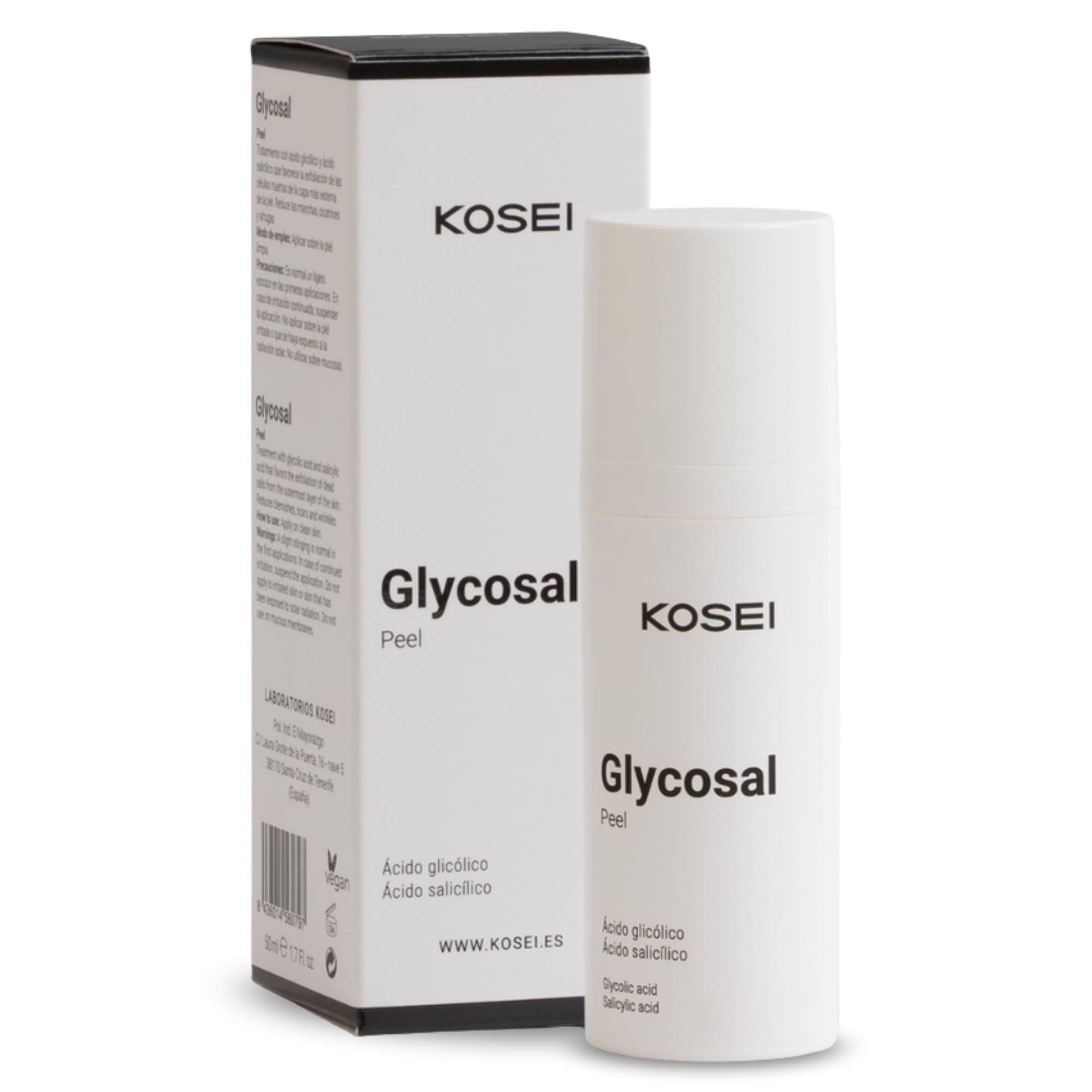 KOSEI | Glycosal Peel | Peeling Facial con Acido Glicolico | Aporta Luminosidad, Piel lisa y un Tono Uniforme | Exfoliante Facial | Combate las Arrugas e Imperfecciones | 50ml