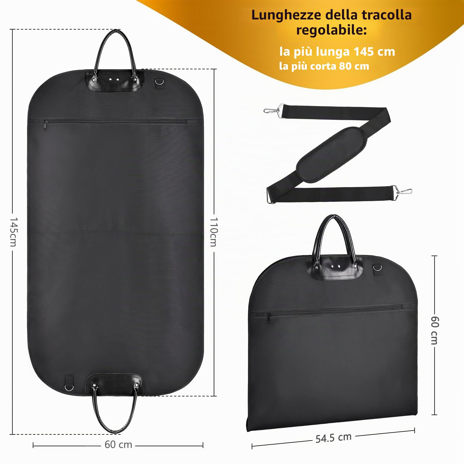ecooe Porta Abiti da Viaggio 110 x 60cm, Custodia Abiti con Scomparto per Tracolla, Anti-rughe per Borsa per Abiti, Ispessimento per Custodia per Vestiti, per Viaggi d'affari Viaggi Matrimoni Feste