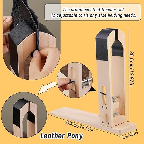 Miniatura 3 de LUNARM Poni de costura de cuero, abrazadera de cuero para poni, abrazadera de caballo de escritorio con agujas de coser de ojo grande, hilo