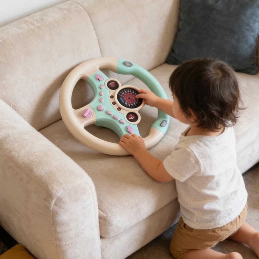 Simulazione Volante Giocattolo Volante per Bambini con Sensori di Movimento Funzione di Guida Simulata E Musica Adatto per Gioco di Ruolo Regalo, Rosa