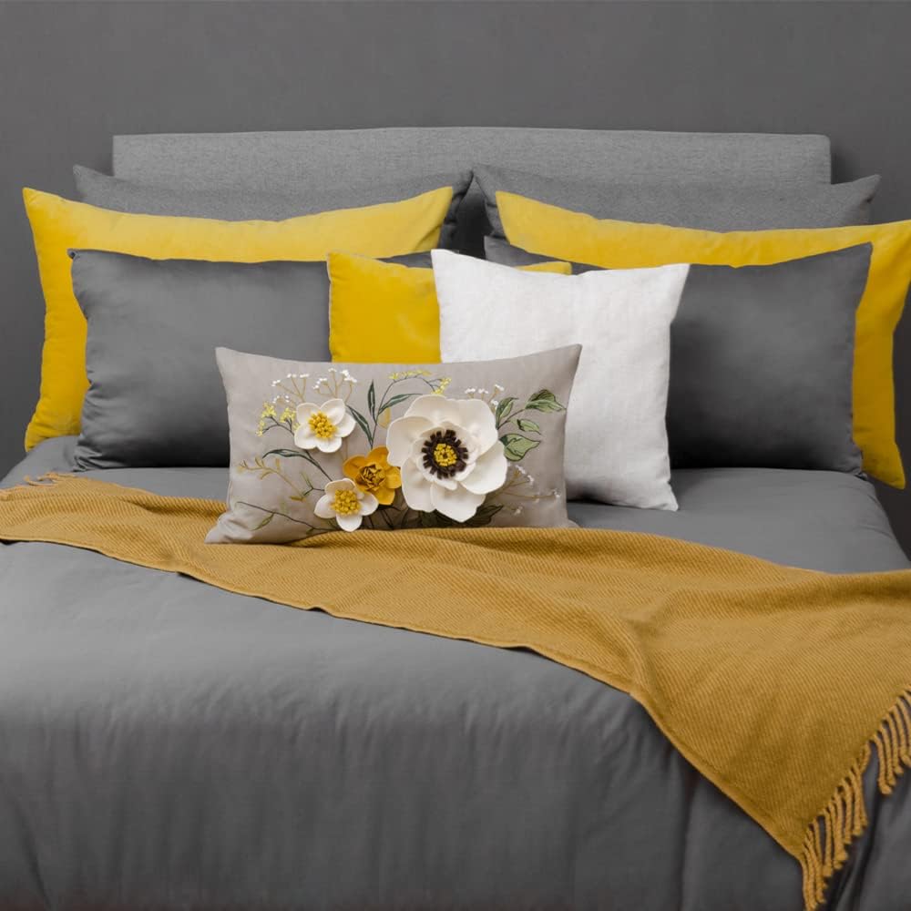 KINGROSE 3D Flower Throw Pillow Cover Decorative Pillow Case Elegant Cushion Cover for Home Decor Sofa Couch Bed Living Room 14 x 24 Inches White