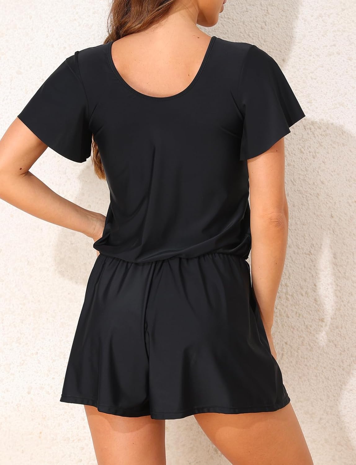 Smismivo Swim Romper with Built in Bra and Pockets One Piece Swimsuit Shorts Modest Bathing Suit for Women - Image 2