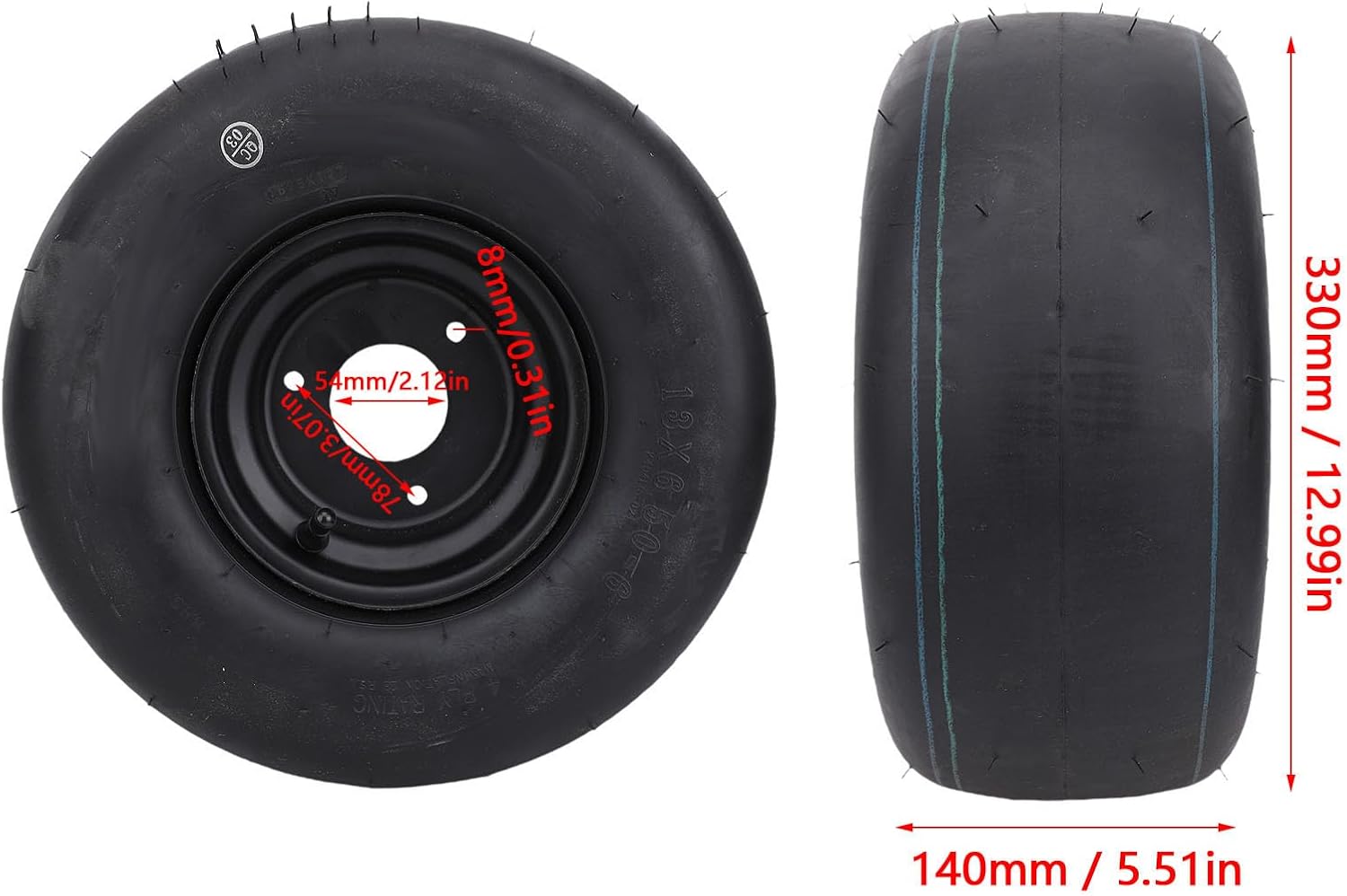 Luocute 13x6.50-6 Tire Wheel, Puncture Proof 6in Tubeless Tire with Rim for Garden Tractor Rider Mower ATV UTV Quad Off Road Go Kart Cart