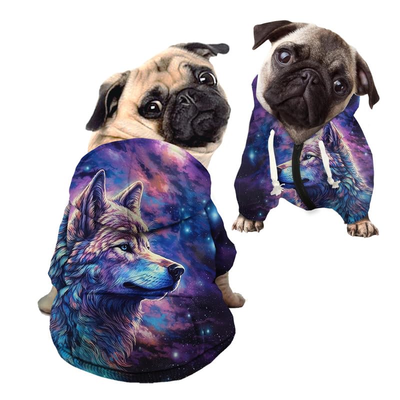 Kuiaobaty Paint Wolf Print Casual Soft Dog Hoodies Comfy Doggy Hooded Sweatshirt, Galaxy Starry Autumn Stretchy Pet Jacket Sweater with Hat — image 1