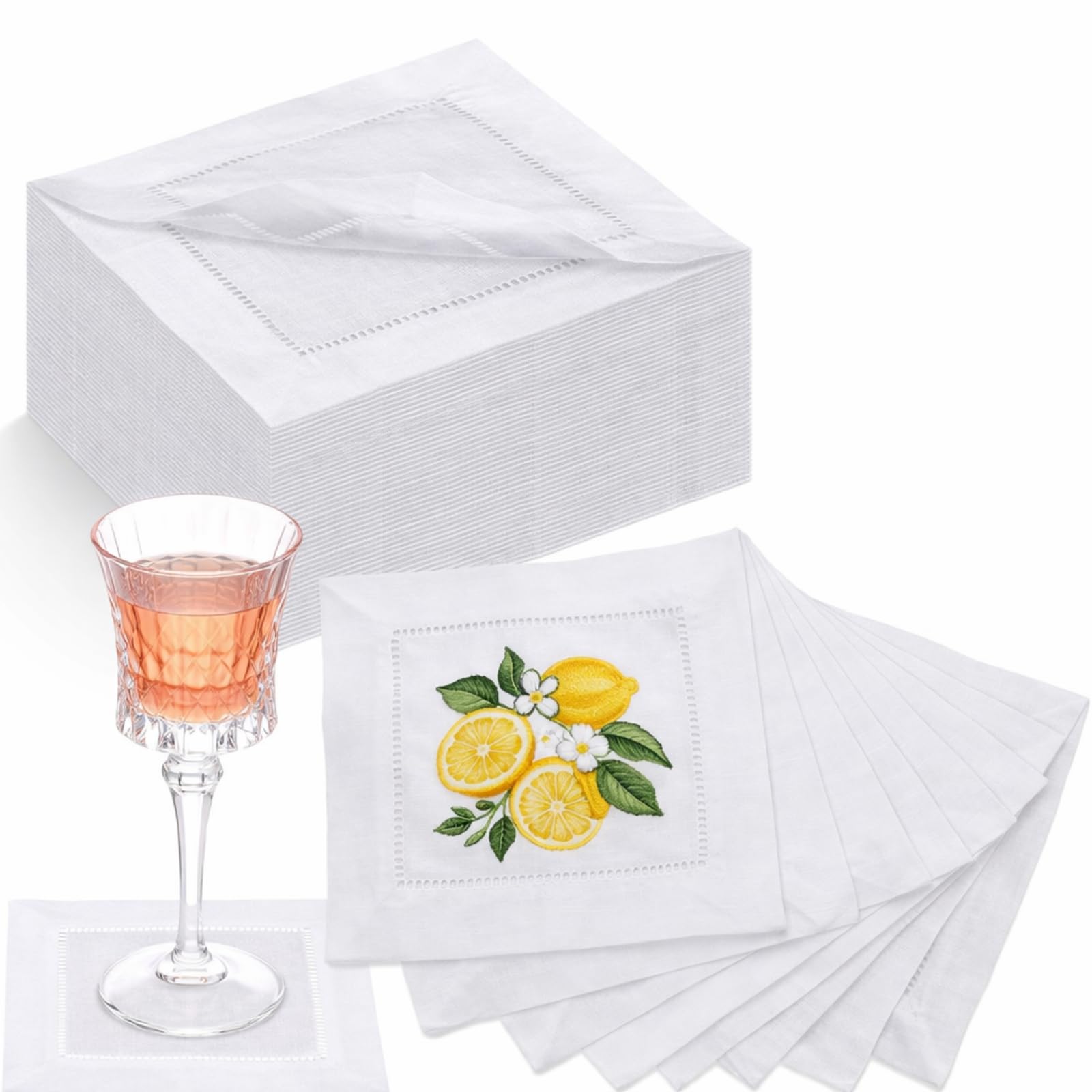 Roshtia Set of 40 Cocktail Napkins 6 x 6 Inch Coffee Napkins Wine Napkins Cloth Cocktail Napkins Baptism Napkins Cloth Coasters DIY Napkin (White,Ramie)