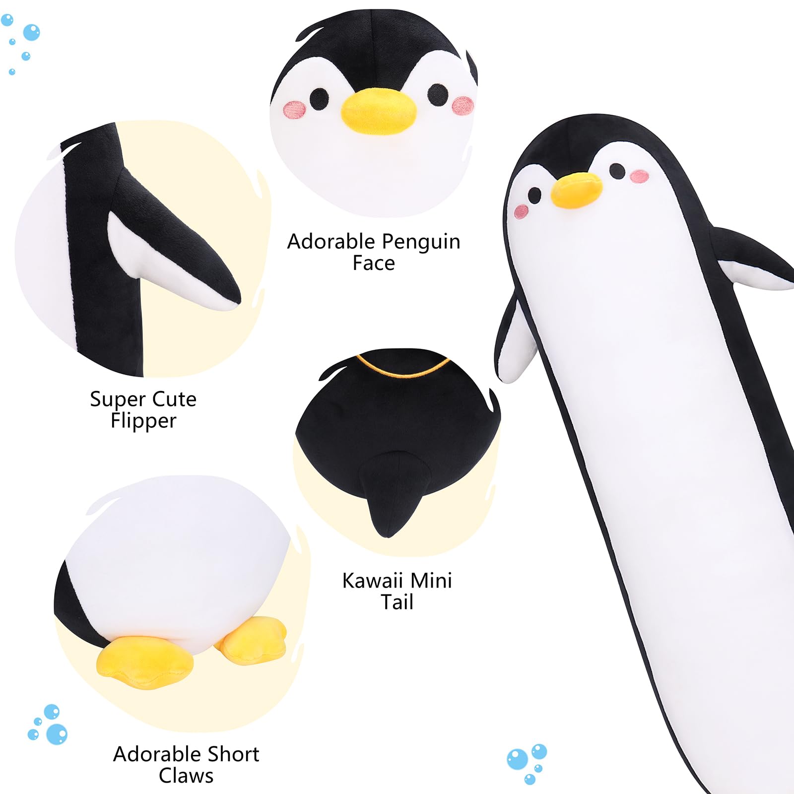 33.4 Large Penguin Plush Pillow Long Plush Penguin Stuffed Penguins Plushie Stuffed Animal Cute Plushie Animal Toys Hugging Pillow Chubby Cushion Pillow Toys for Boys Girls Present Decoration - Image 3