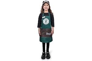 Barista Costume for Kids in Green - Includes Apron & Cap