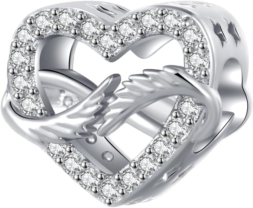 In Loving Memory Angel Wings Infinity Heart Charm Compatible with Pandora Charms Bracelets