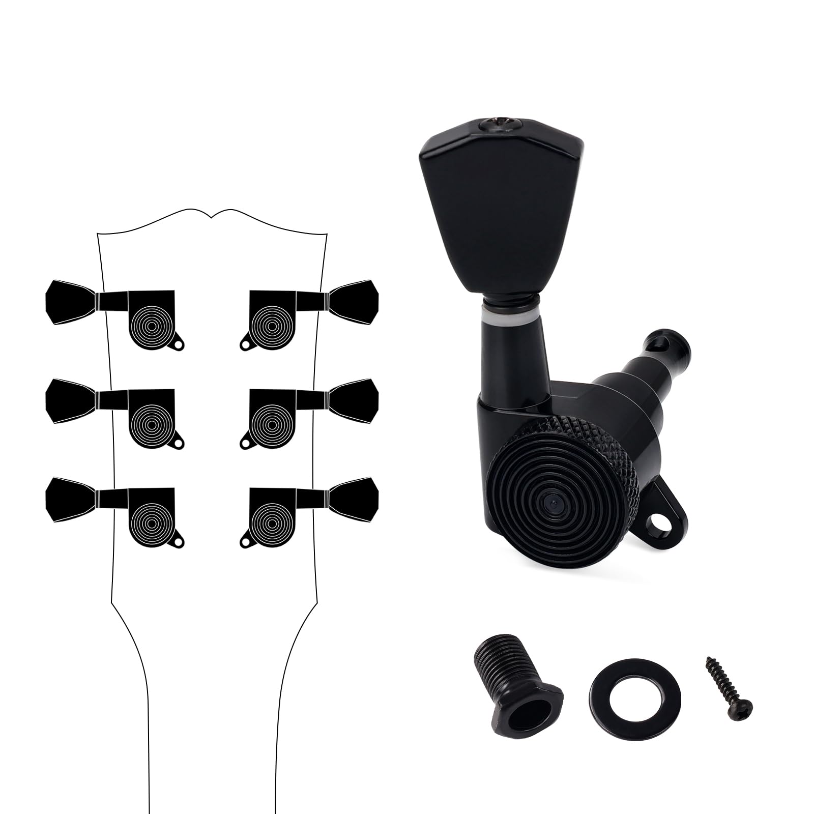 Banworks 3L3R Guitar Locking Tuning Pegs 16:1 Ratio Sealed Guitar String Tuning Keys Machines 45 Degree Fixing Tag for Les Paul LP SG Electric Acoustic Guitar 6Pcs JT/ZSJXQ-03 Black Tulip Button - Image 3