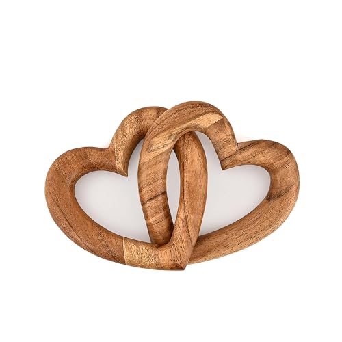 Kaizen Casa Statues Acacia Wood Connected Hearts Joined Together Forever,