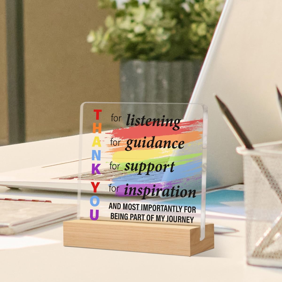 Teacher Appreciation Gifts for Women, Thank You Gifts for School Counselor Therapist Principal Teacher Thank You for Listening for Guidance Acrylic Clear Desk Decorative Sign School Office Decor image 3