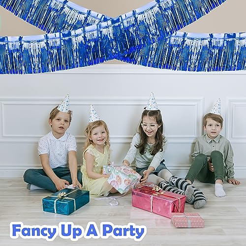 Image of 4 Pack 39 Ft Foil Float Fringe, Metallic Foil Fringe Garland Shiny Tassel Foil Parade Float Decorations for Trailer Car Graduation Homecoming Outdoor Indoor 4th of July Party (Royal Blue)