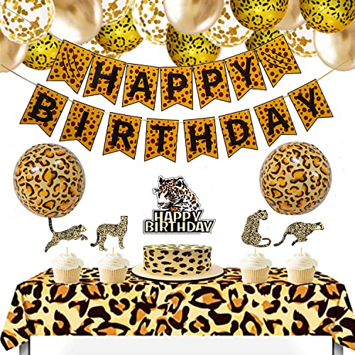 Bannière Guépard Happy Birthday - Décorations d'anniversaire guépard, décorations de fête léopard, décorations de fête d'anniversaire d'animaux | Décorations de fête safari pour garçon et fille