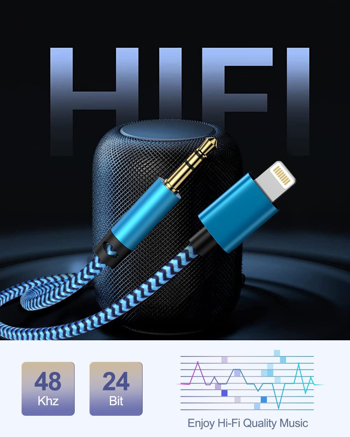 Confezione da 3 cavi AUX a lightning da 91 cm, cavo ausiliario intrecciato per iPhone, autoradio, altoparlante, cuffie, illuminazione certificata Apple MFI su connettore da 3,5 mm, cavo audio per