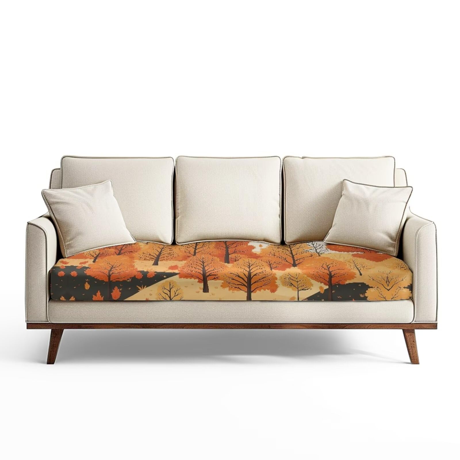 HUISEFOR Fall Print Sofa Couch Covers Non Slip Sofa Cushion Covers with Elastic Bottom Replacement Seat Slipcovers for Chair Holiday Home Decor
