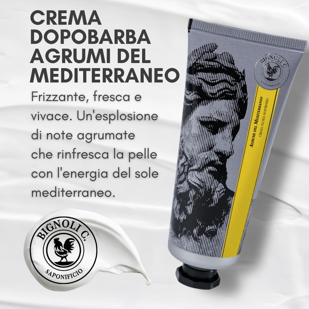 Bignoli Crema dopobarba uomo Artigianale - 75ml – Lenitiva e Idratante – Dopobarba in crema per cura personale uomo (Agrumi)