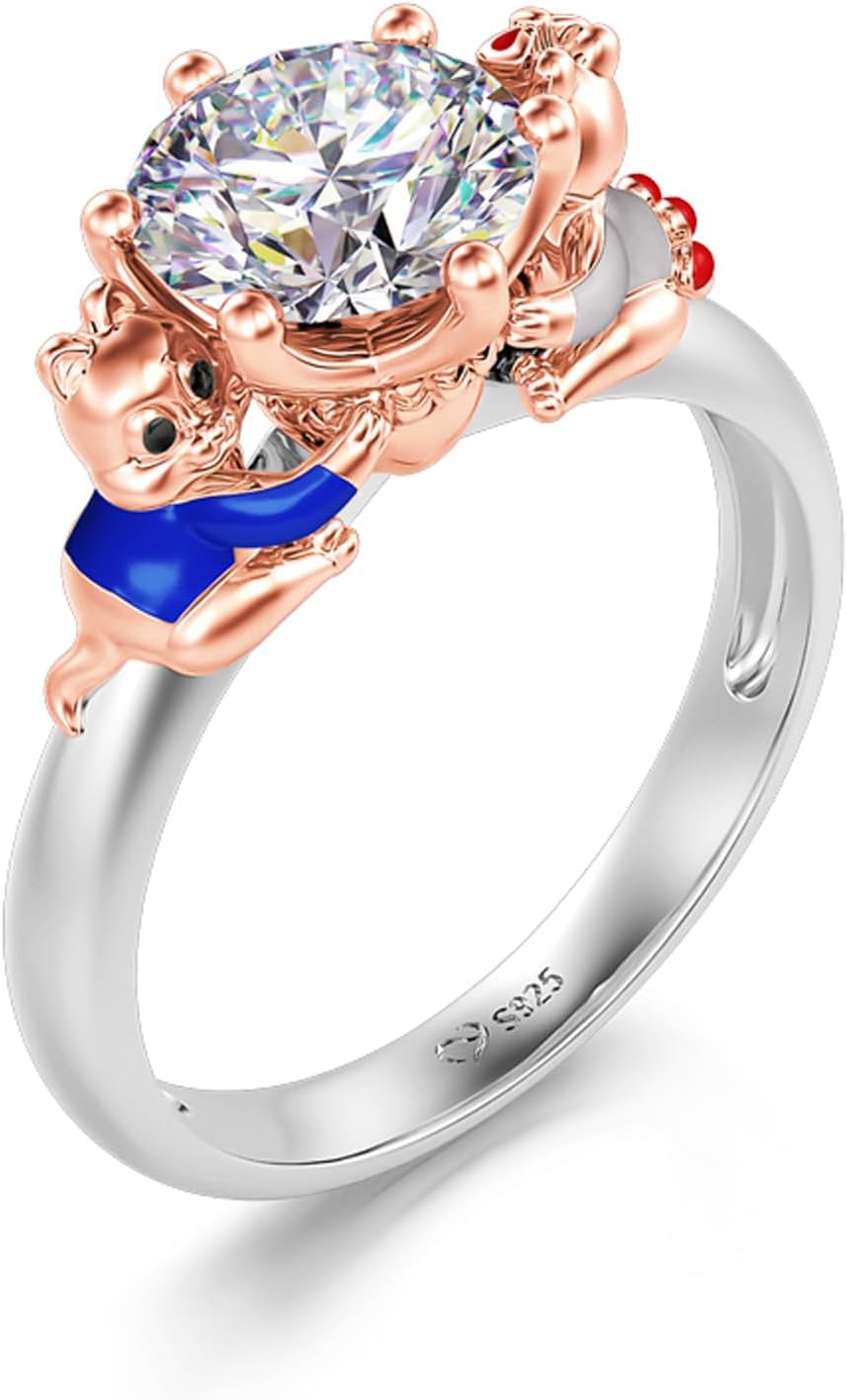 Jeulia Hug Me Animal Round Cut Sterling Silver Ring for Women Couples Engagement Wedding Anniversary Christmas Mother's Day Diamond Band with Jewelry Box