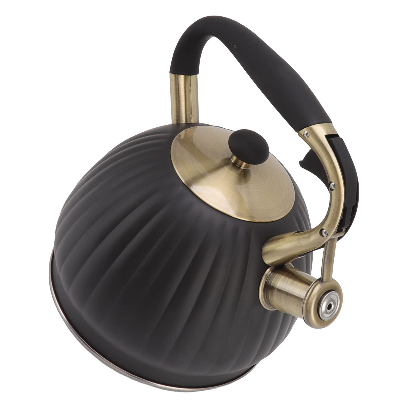 Tetera con Silbido de Acero Inoxidable, 3,5 L, Gran Capacidad, Frío Al Tacto, Tetera de Grado Alimenticio para Estufa de Gas de Inducción, Agua de Ebullición Rápida, Ergonómico, Resistente Al