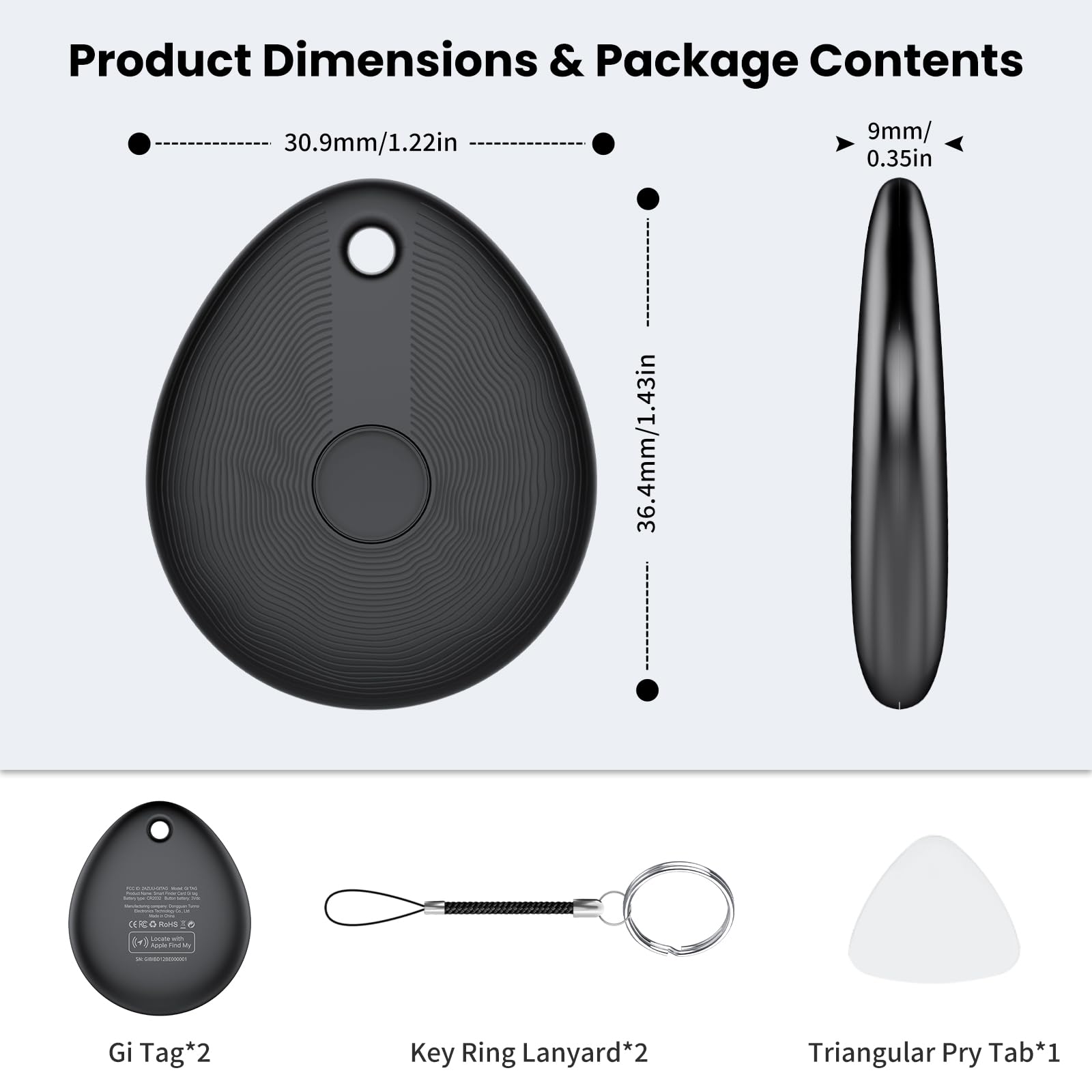Traceur Tag Compatible avec l'app Apple Localiser (Uniquement iOS),2 Pcs/Noir