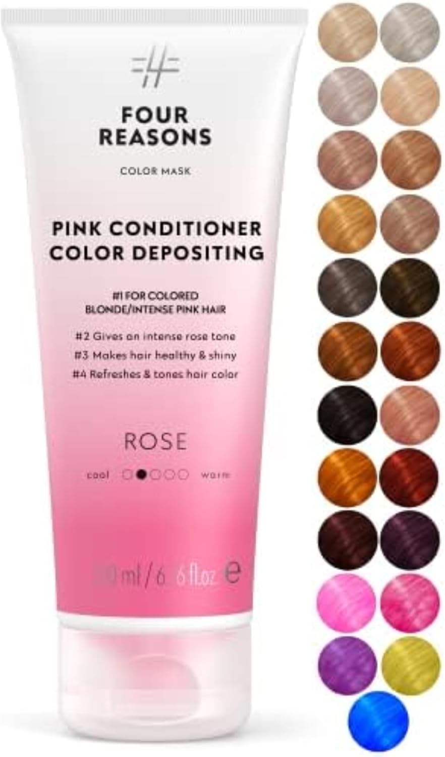 FOUR REASONS Verfmasker, rozenroze, (19 kleuren) kleurbehandeling, kleurgevende conditioner, geaccentueerd en verbeterd gekleurd haar, semi-permanente haarkleur, 6,76 fl oz