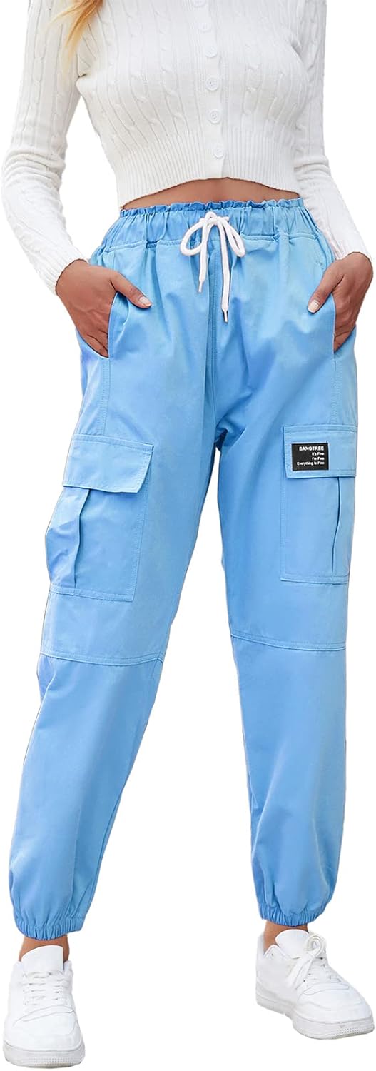 SANGTREE Girls & Womens Drawstring Cargo Jogger Pants,3 Years - Women 3XL - Picture 40 of 170