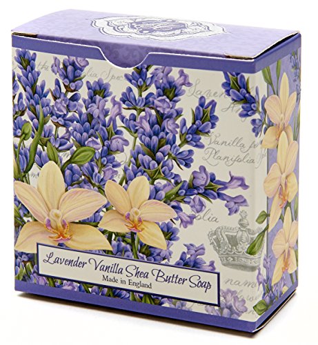 Lavender Vanilla Flowers, Luxury Round, Beautifully Scented Shea Butter Soap Bar, Made in England, Triple Milled. Environmentally Friendly (Green). 3.5oz.
