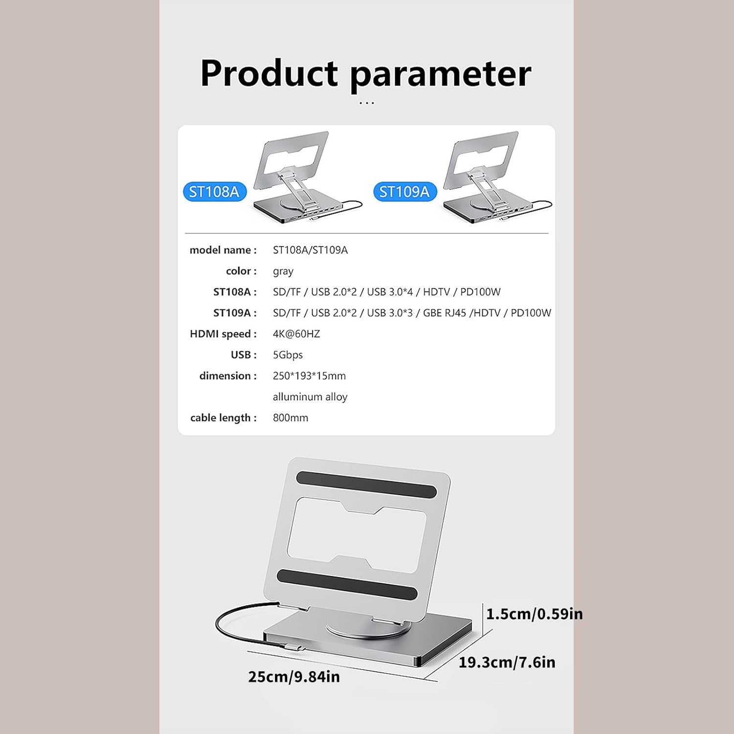 ホームエンターテイメントのための1回の回転可能なラップトップアダプターホルダーサポートPD10W高速USB3.0x3および4K/60