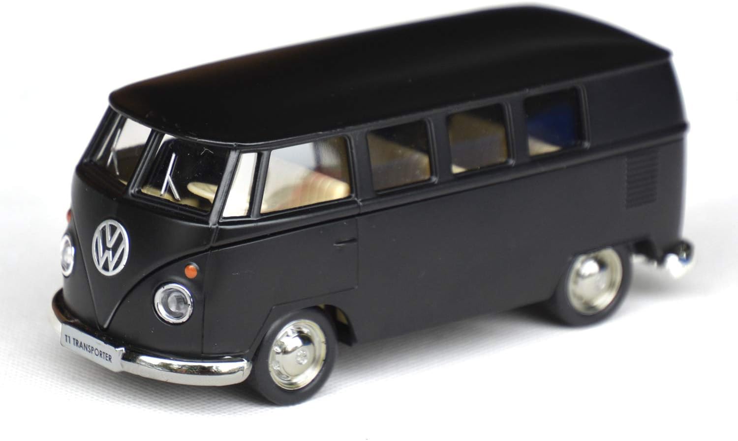 Tianmei 1:32 Scale Bus Styling Alloy Die-Cast Car Model Collection Decoration Ornaments, Kids Play Vehicle Toys with Pull Back Action and Open Doors (T1 Transporter - Black)