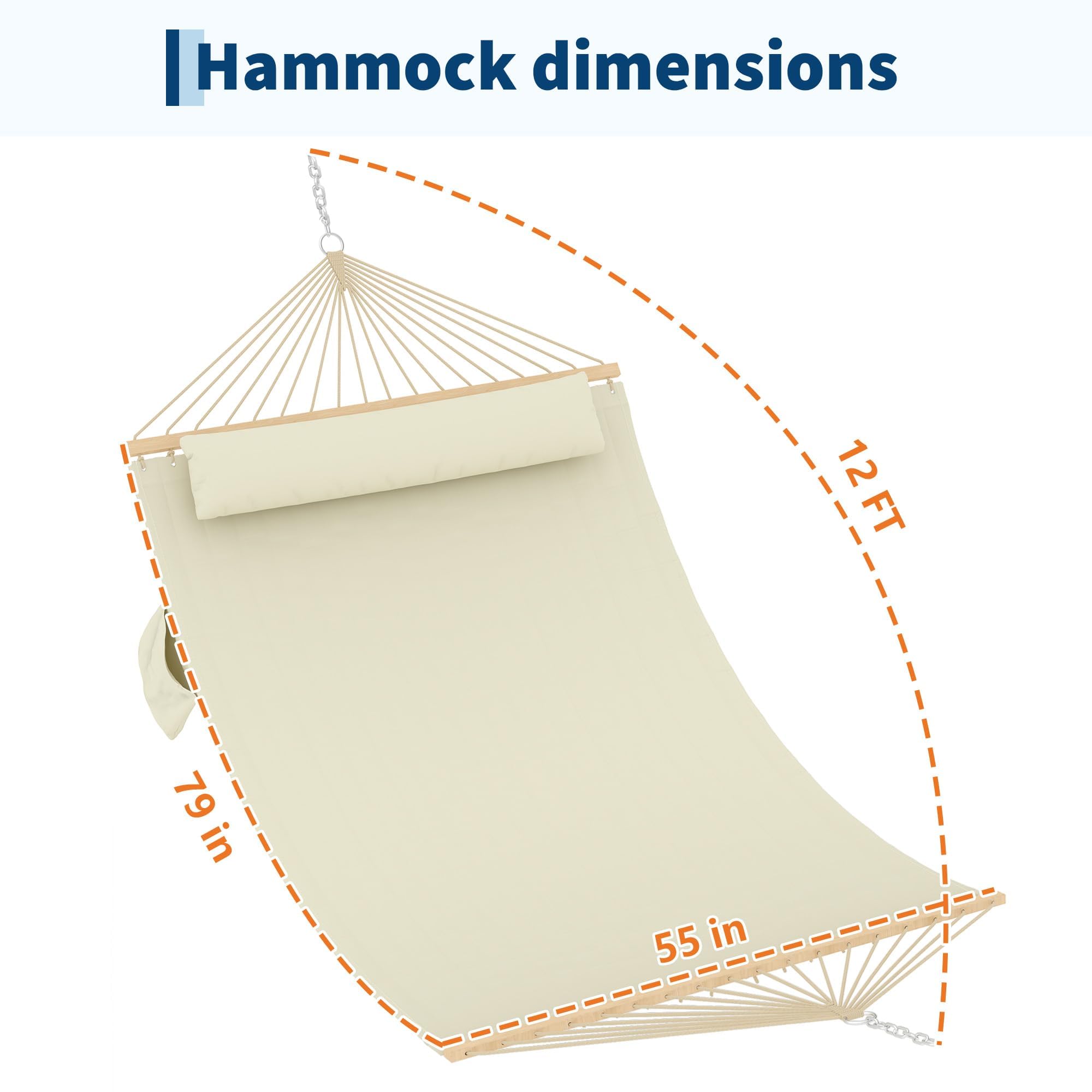 Outdoor Doppel-Hängematte - Belastbarkeit 204kg, Holz-Trennstange, abnehmbare Polster, seitliche Aufbewahrungstasche und inklusive Ketten